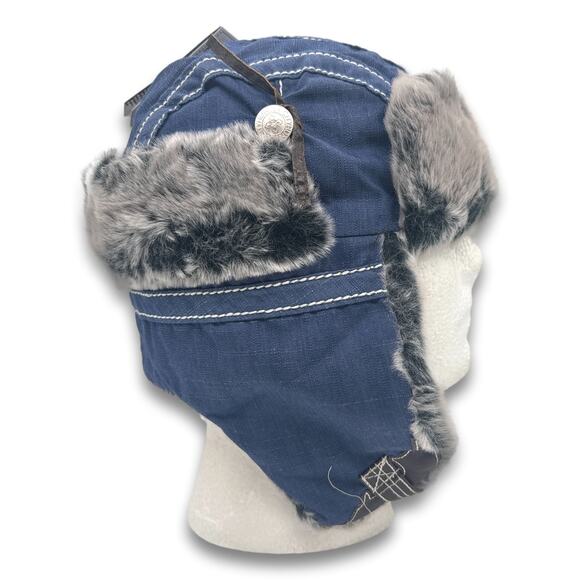 Denim Style Aviator Hat Supple Faux Fur Winter Ski Trooper Trapper Ear Flap Cap - Picture 6 of 9